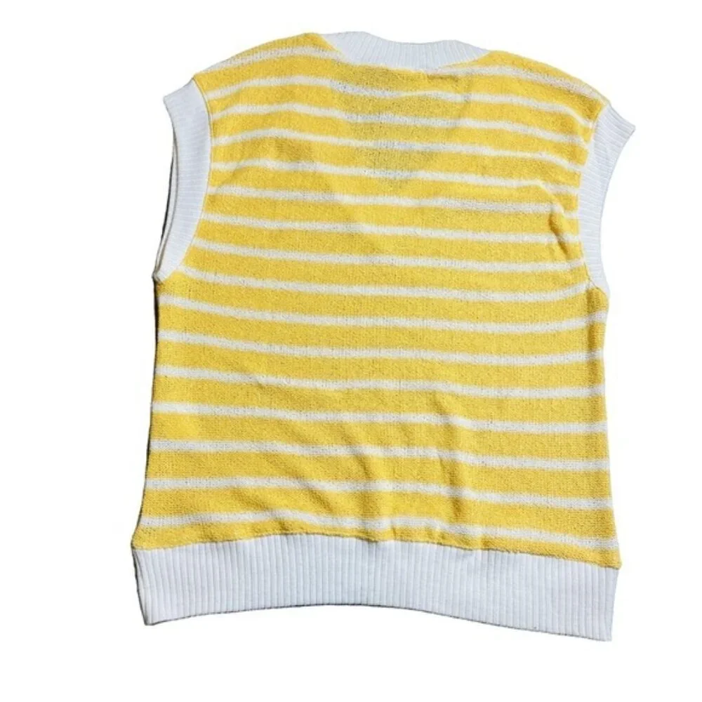 Zara Chunky Knit Sweater Vest Oversized Women’s M V-Neck Casual Chic Striped - Picture 4 of 7